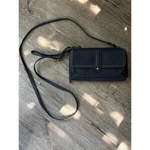 the sak Crossbody Clutch Wristlet Pebbled Leather Dark Blue SEQUOIA